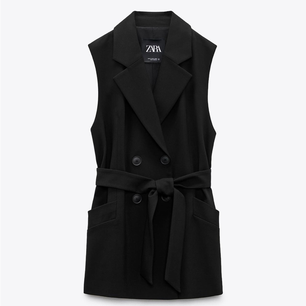 Zara women’s long belted vest blazer